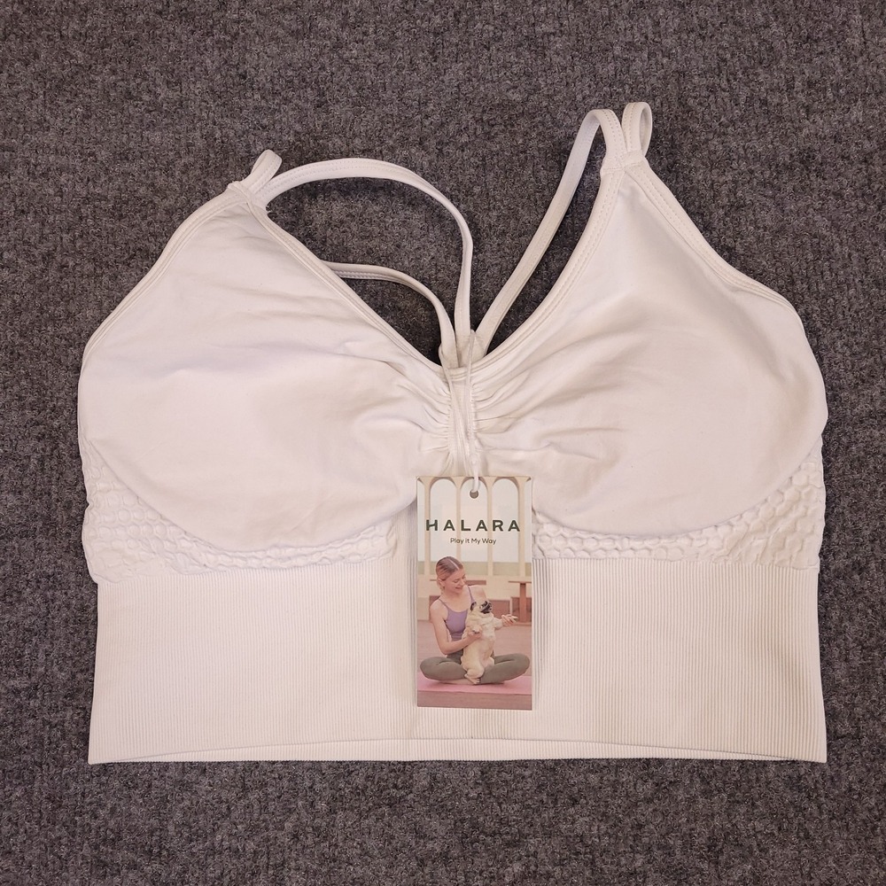 Halara Longline Sports Bra Women's Small White Strappy Criss Cross Padded